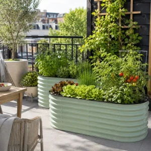 Small Space Raised Garden Bed Galvanized Steel Planter Box for Patio Courtyard Vegetables Herbs Flowers Outdoor Home Gardening