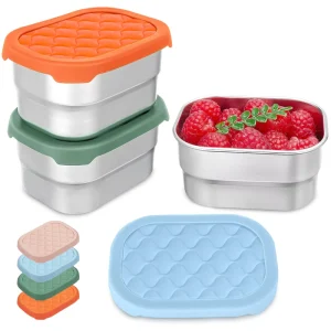 Small Stainless Steel Snack Containers for Kids and Toddlers Easy Open Leak Proof Food Containers with Silicone Lids