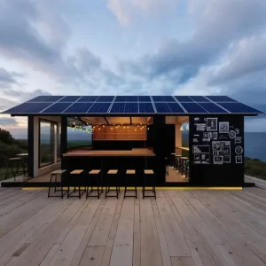 Solar Flat Pack Container House No Welding Off Grid Energy Independent for Beachfront Coffee Cafe Pod Supermarket Office Toilet