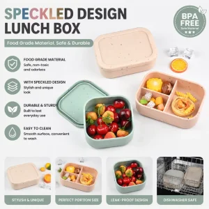 Speckled Silicone Lunch Box with Lid Compartment Food Storage Container Reusable Kids Bento Box Meal Prep Container Leak Proof