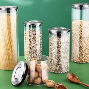 Spices Tea Coffee Container Round Glass Sealed Jars Cans With Stainless Steel Lid