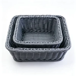 Square Black Traditional Handwoven PP Rattan Storage Basket Food Safe Woven Basket for Living Room Fruit Snack