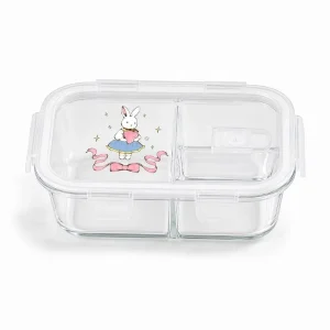 Square Glass Partitioned Microwave safe Bento Lunch Box Leak proof Modern Minimalist Office Container
