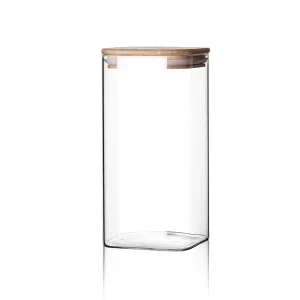 Square Glass Storage Jars with Wooden Lids Bulk Containers Kitchen Food for Spices Cookies & Dry Goods (BPA Free 6 Sizes)