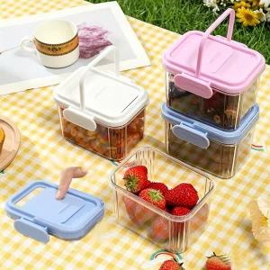 Square Grain Storage Container with Handle Sliding Lid Plastic Pantry Storage Canister for Grains Rice Snacks Space Saving