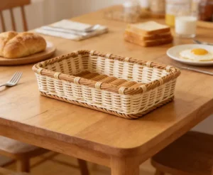 Square PP Wicker Like Handmade Foldable Multifunction Storage Basket for Fruits Vegetables Bread Draining Water Supermarket