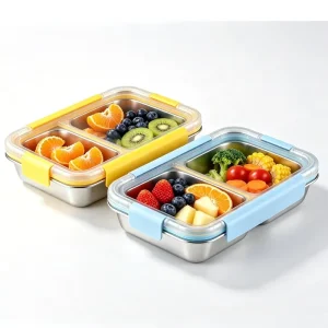 Stackable 304 Kids Adults Divided Bento Lunch Box Meal Prep Snack Container Stainless Steel 2 Compartment Lunch Container