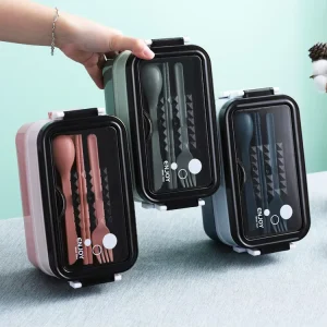 Stackable Airtight Keep 304 Stainless Steel Plastic Square Tiffin Lunch Box Bento 1-3L Capacity Food Storage Container