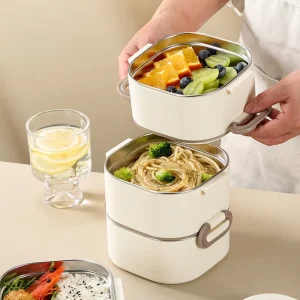 Stackable Double Layer Stainless Steel Bento Box Microwave Safe Leak Resistant Lunch Container With Lock Clasps