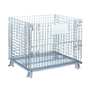 Stackable Galvanized Steel Forklift Pockets 50x50mm Mesh Collapsible Hand Carts Trolleys Wire Mesh Container