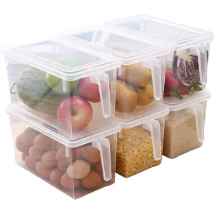 Stackable Kitchen Food Storage Box Bins Refrigerator Organizer Fridge Fruit Vegetable Container Set With Handle Lid
