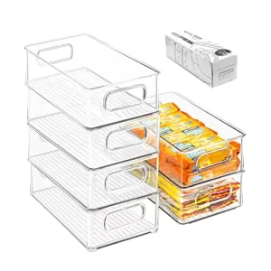Stackable Large Size Rectangle Shape Refrigerator Organizer Bins 6 Pack Plastic Kitchen Storage Containers Handles
