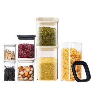 Stackable Microwavable Eco-Friendly Kitchen Canisters Sets Borosilicate Square Glass Airtight