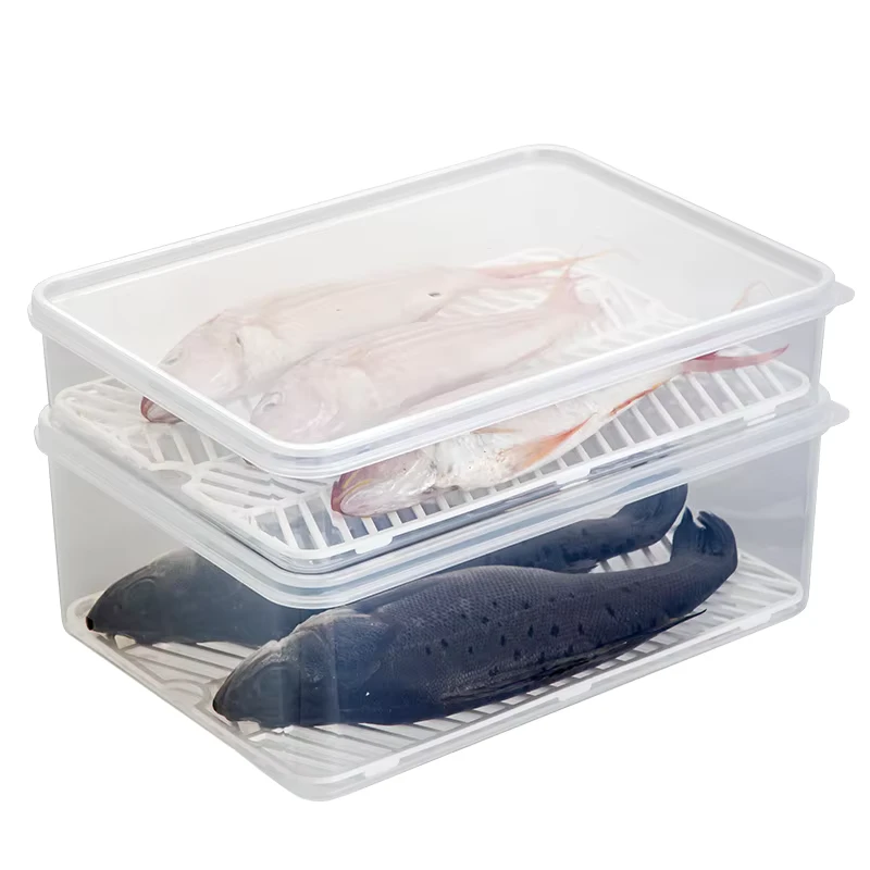 Stackable Plastic Food Storage Container with Drain Tray Freshness Preservation Crisper for Kitchen Refrigerator Organizer