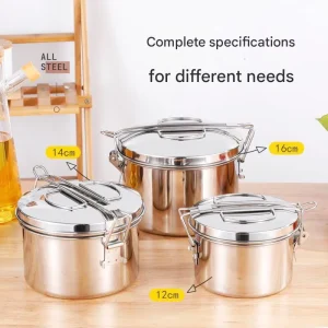 Stackable Round 304 Stainless Steel Bento Box with Snack Pod for Adults Induction Compatible Stove Top Safe for Work Travel