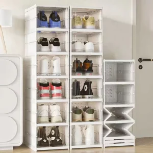 Stackable Shoe Organizer Dustproof Waterproof Storage Cabinet Doors Durable PC Plastic Single Boot Accessory Rack