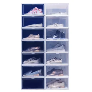 Stackable Shoe Storage Box Clear Plastic Shoe Organizer for Closet Space Saving Foldable Shoe Rack Sneaker Container Bin Holder