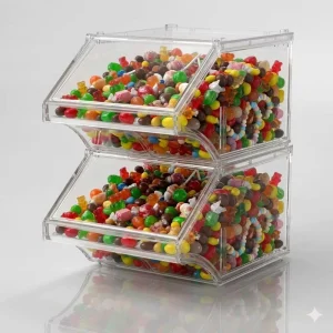 Stackable Transparent Pick and Mix Clear PC Plastic Food Containers Acrylic Candy Bin Dispenser