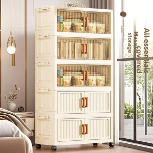 Stackable Transparent Storage Bins with Lids Foldable Plastic Organizer Boxes 5-Tier Large Capacity Home Storage Movable Detachable