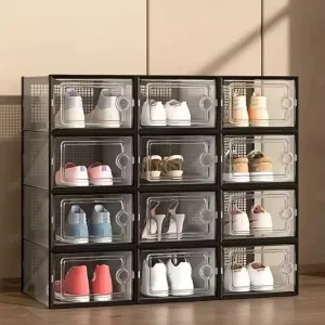Stackable Waterproof Shoe Storage Box Plastic Space Saving Foldable Shoe Organizer For Living Room