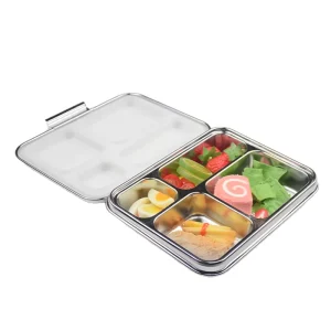 Stainless Steel 304 Bento Lunch Box Rectangle Kids Food 4 Compartments BPA Free Heatable Stainless Steel Lid