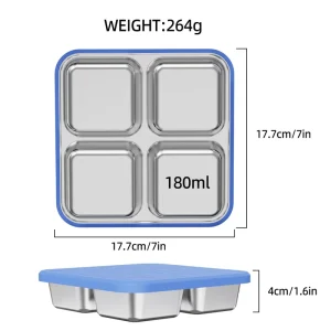 Stainless Steel 304 Rectangle Four compartment Dinner Plate Fashion Lunch Box for School Customizable Lid