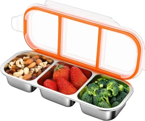 Stainless Steel BPA Free Cute Snack Container for Kids Adults Large 3 Compartment Leak Proof Stackable Lunch Box for Daycare