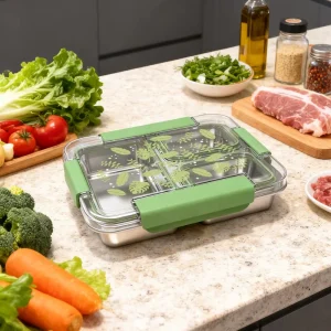 Stainless Steel Bento Lunch Box Leakproof Plastic Lid BPA Free Freshness Preservation Eco Friendly Dishwasher Safe