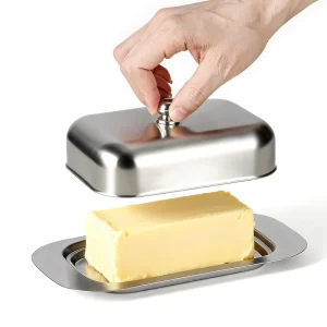 Stainless Steel Butter Box Lid Cheese Storage Modern Minimalism Design Solid Pattern Sealed Blister Packaging Storage Container