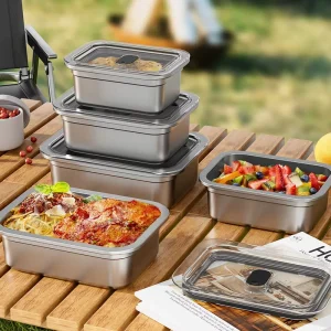Stainless Steel Containers with Clear Lid Food Containers Metal Bento Box Microwave Safe Reusable Adult Lunch Box for Kid