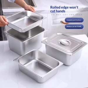 Stainless Steel Corrosion Resistant Commercial Storage Box Lid Square Portion Tray for Buffet Fast Food Truck Canteen