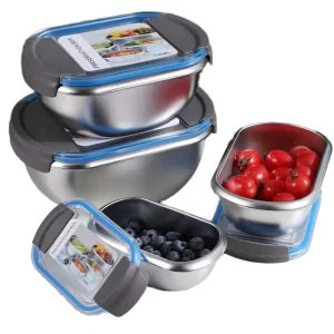 Stainless Steel Dual Tier Bento Lunch Box Insulated Microwave Safe Leak Proof Portable Tiffin Food Container School Storage 1 3L