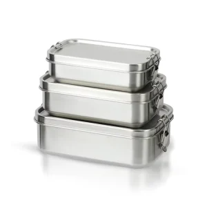 Stainless Steel Food Preparation Container Box With Secure Clip Lid Leak Proof Silicone Seal Lightweight for Travel