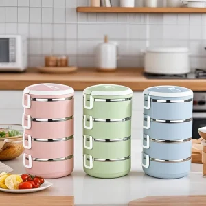 Stainless Steel Insulated Leak Proof Durable Lunch Box with Compartments Over 3 Tiers Plastic Lid Student Adult Use