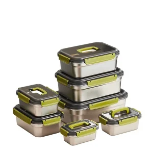 Stainless Steel Large Capacity Rectangular Sealed Food Container Lid Anti Odor Handle Stackable Lunch Box