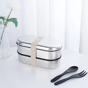 Stainless Steel Lunch Box Double Layter Stainless Steel Bento Box SS304 Stainless Steel Bento Lunch Box With Lid and Belt