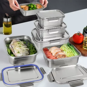Stainless Steel Lunch Box Kids Four Seal Buckle Rectangle Microwave Safe Bento Box Container School Tiffin Food Storage