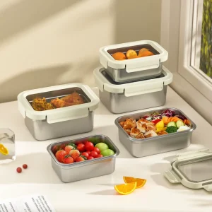 Stainless Steel Lunch Box Set Leak Proof Microwave Food Containers with Plastic Lids Meal Prep Food Storage Removable Bento Box