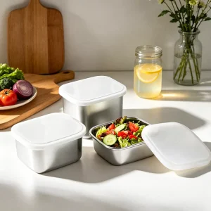 Stainless Steel Lunch Box Snack Food Container with Lids Leak Proof Airtight Bento Box for Kitchen Meal Prep Reusable Stackable