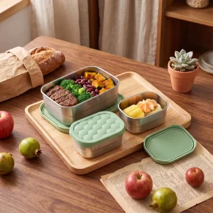 Stainless Steel Lunch Boxes with Silicone Lids Kids Lunch Food Storage Containers Stackable Box for Baby Food Snacks