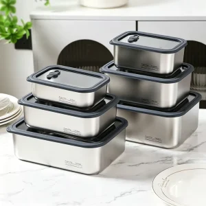 Stainless Steel Meal Prep Containers with Glass Lids 304 Bento Box Kitchen Container for Office Lunches Camping Adult Lunch Box