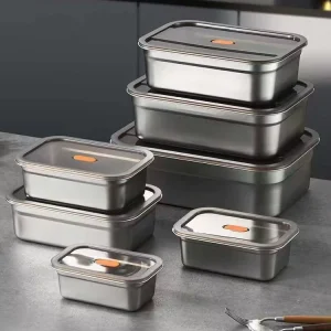 Stainless Steel Single Tier Lunch Box with Lid Airtight Over 5L Capacity Modern Minimalist Food Storage Container