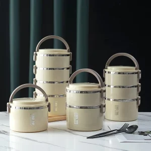 Stainless Steel Stackable Bento Box with Plastic Lid 4-Tier Portable Containers Food Grade & BPA Free for Adults