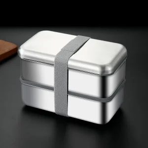 Stainless Steel Two Layer Bento Box SS304 Lunch Box Leakproof Metal Lunch Box for Adults Stainless Steel Lunchbox