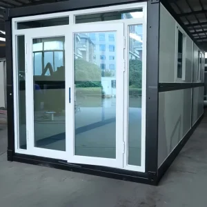 Steel Structure Modern Prefab Eco Friendly Foldable Container Home with Double Glass Door Office Building Application