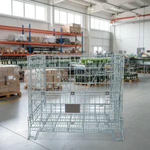 Steel Zinc Galvanized Wire Mesh Container 50x50mm Grid Buckle Closure Collapsible Cargo Storage