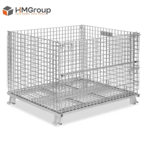 Storage Transport Durable 4 High Stacking Foldable Galvanized Metal Wire Mesh Container Cage Box