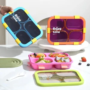 Student Lunch Box Simple Portable Compartment Sealed Snap Lock Leak proof Bento with Cutlery Ideal for Work School Meals