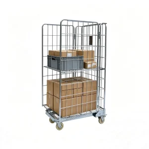 Supermarket Transport Roll Cage Trolley Stainless Steel Frame Heavy Duty 4 Wheel Container