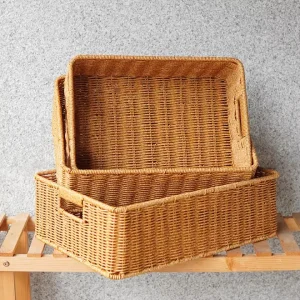 Sustainable PP Plastic Woven Rectangular Bread Storage Basket 6-10L Capacity for Kitchen and Living Room Food Storage